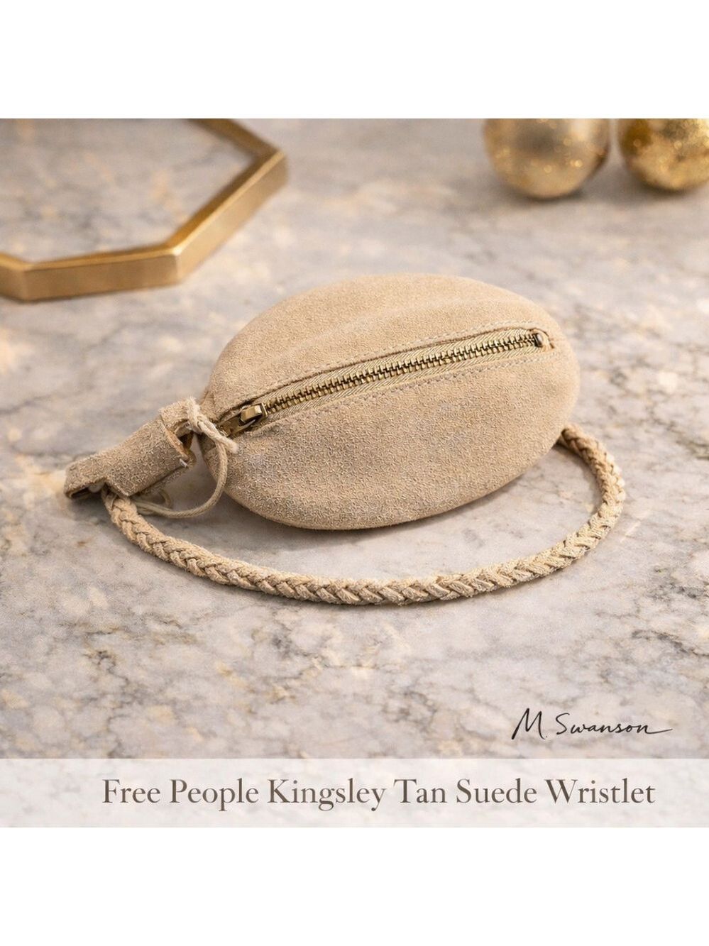 NEW Free People Kingsley Tan Suede Braided Wristlet NWT